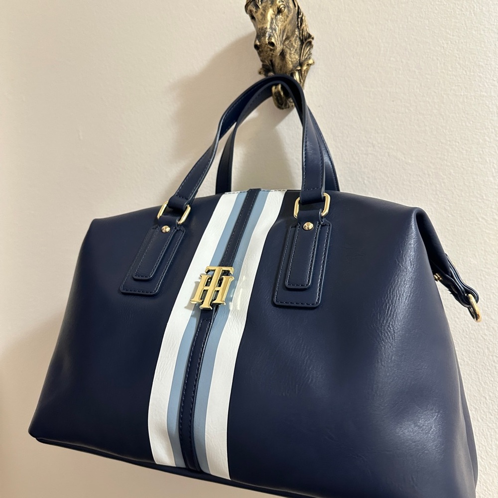 Tommy Hilfiger Dark Blue Satchel with White Accent